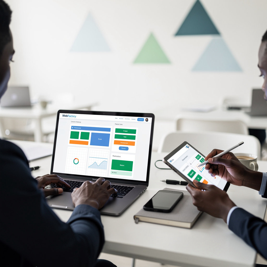 WebFactory platform - entrepreneurs creating professional websites with AI-powered tools for West African businesses